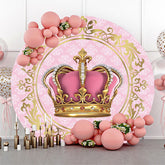 Aperturee Pink Gold Crown Round Birthday Backdrop For Girl